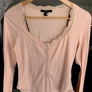 Forever 21 Bodysuit long-sleeve, Size L, Light Pink